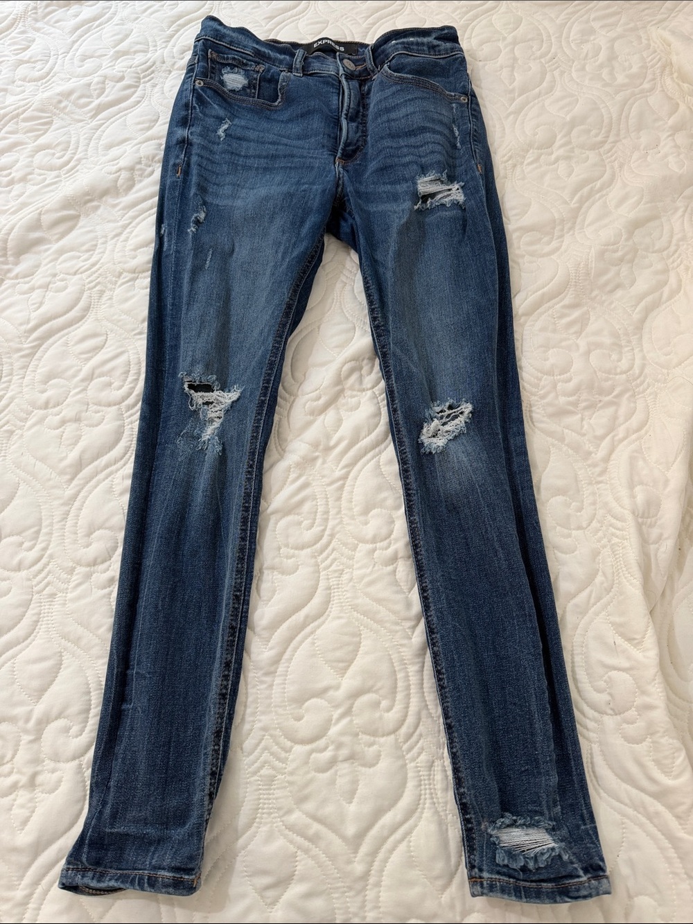 Express Dark Blue Distressed Skinny Jeans